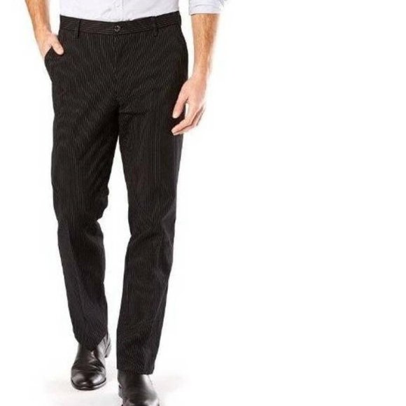 Mens Dockers D2 Pants 34x29 Black Checked Stretch Flat Front Creased Khaki Dress - Picture 1 of 5